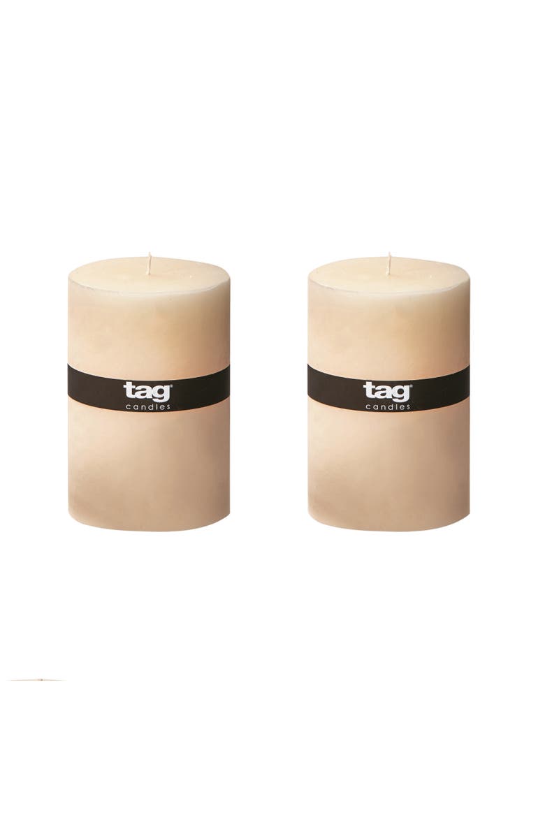 Chapel Ivory Pillar Decorative Wax Candle Set of 2 Unscented, Main, color, Beige