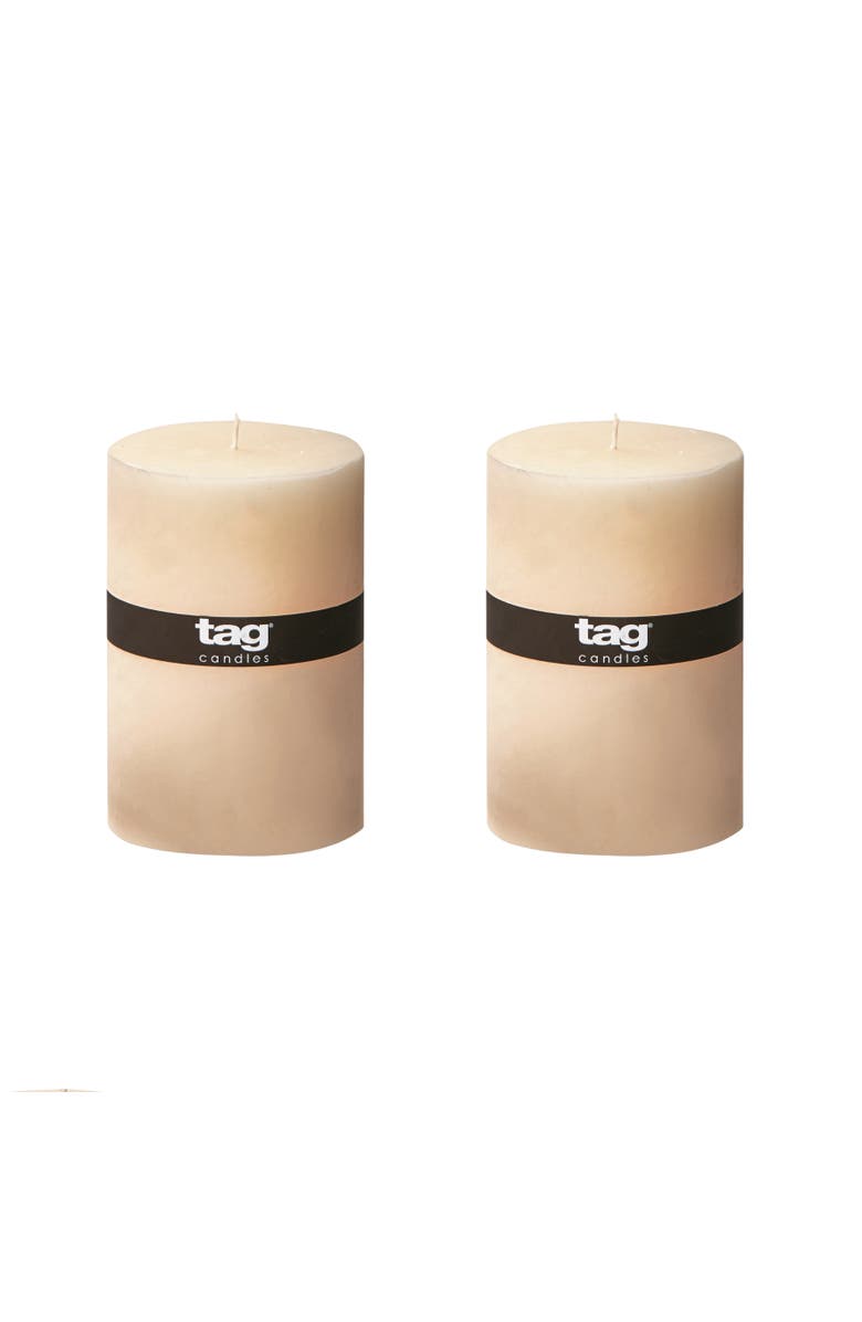 tag Chapel Ivory Pillar Decorative Wax Candle Set of 2 Unscented, Main, color, Beige