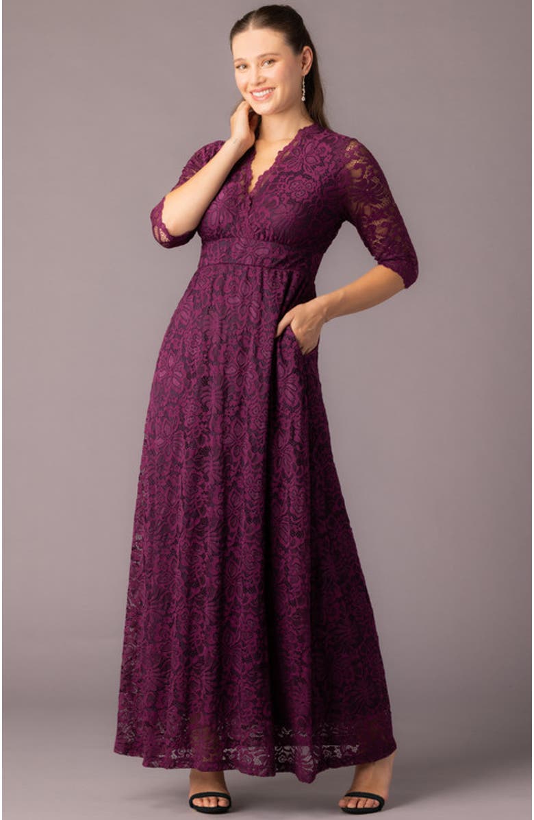 Kiyonna Maria Lace A-Line Evening Gown with Pockets, Alternate, color, Berry Bliss