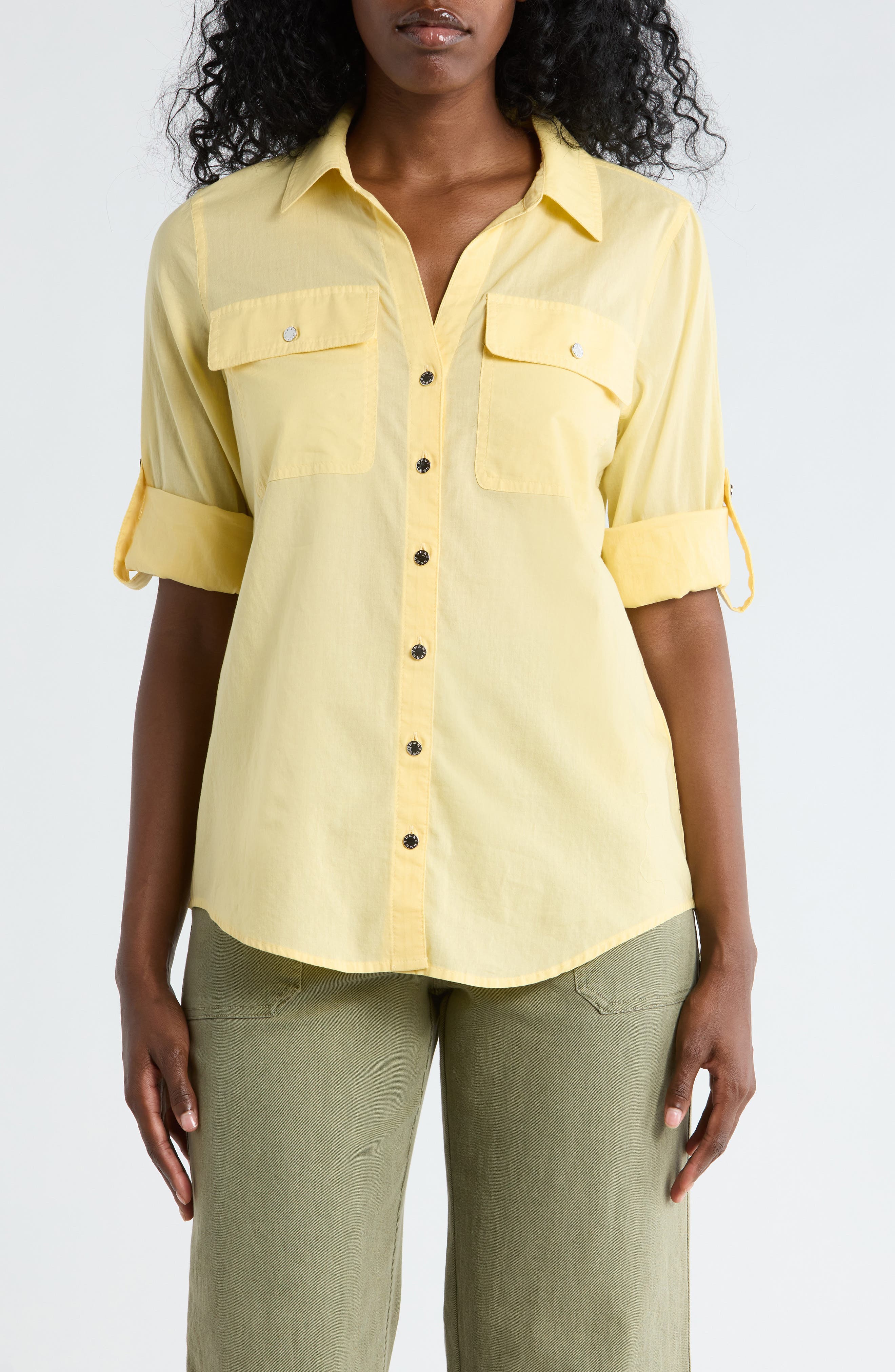 Solid Roll Sleeve Button-Up Shirt - image 5