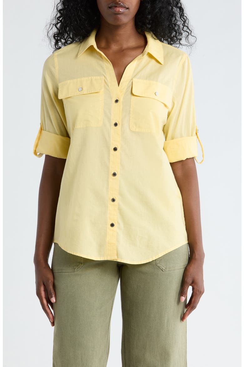 Solid Roll Sleeve Button-Up Shirt, Main, color, BUTTERCREAM