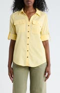 DKNY Solid Roll Sleeve Button-Up Shirt