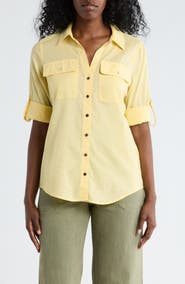 DKNY Solid Roll Sleeve Button-Up Shirt