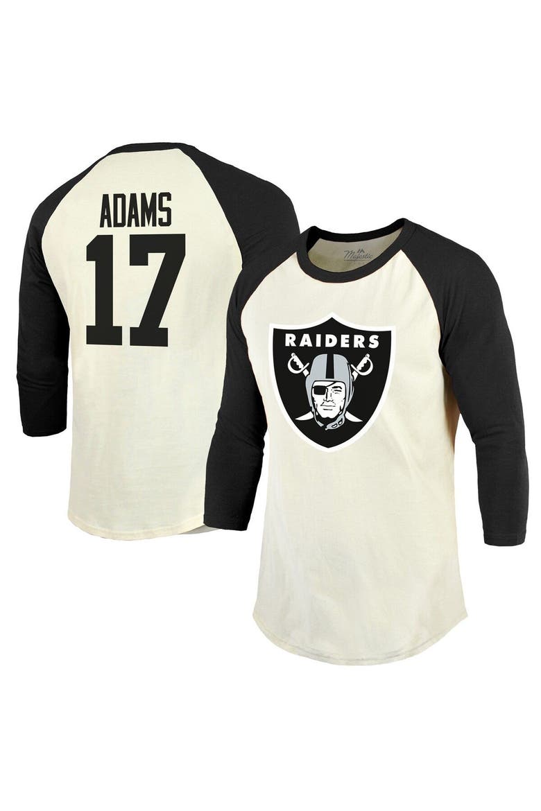 Men's Majestic Threads Davante Adams Cream/Black Las Vegas Raiders Vintage Player Name & Number 3/4-Sleeve Fitted T-Shirt, Main, color, Cream