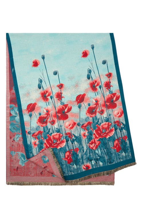 Saachi Floral Reversible Scarf In Turquoise/aqua