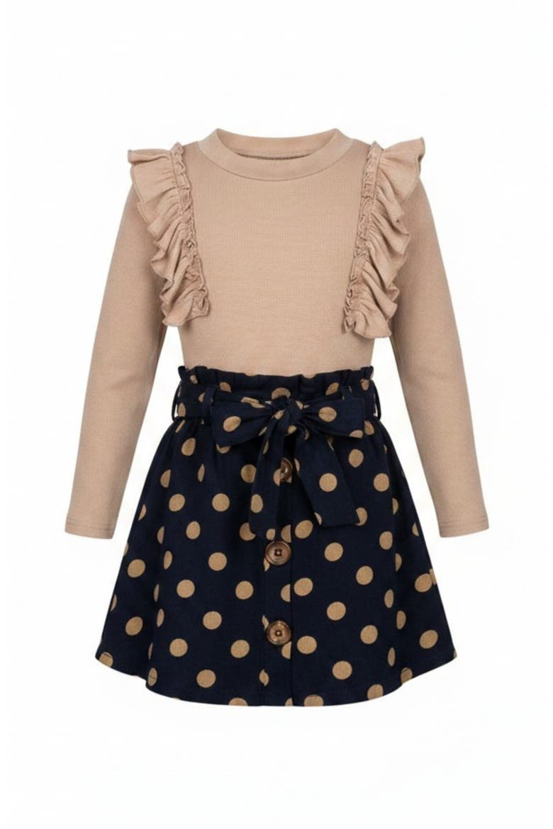 Autumn Dot Ruffled Top and Polka Dot Skirt Set, Main, color, Blue