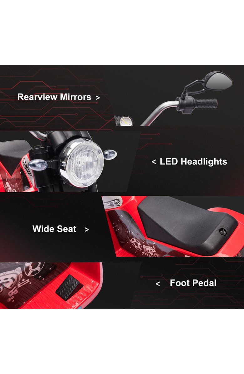 Aosom Kids Electric Dirt Bike, 6V, 3-Wheel, Horn, Headlights, Realistic Sounds, Alternate, color,