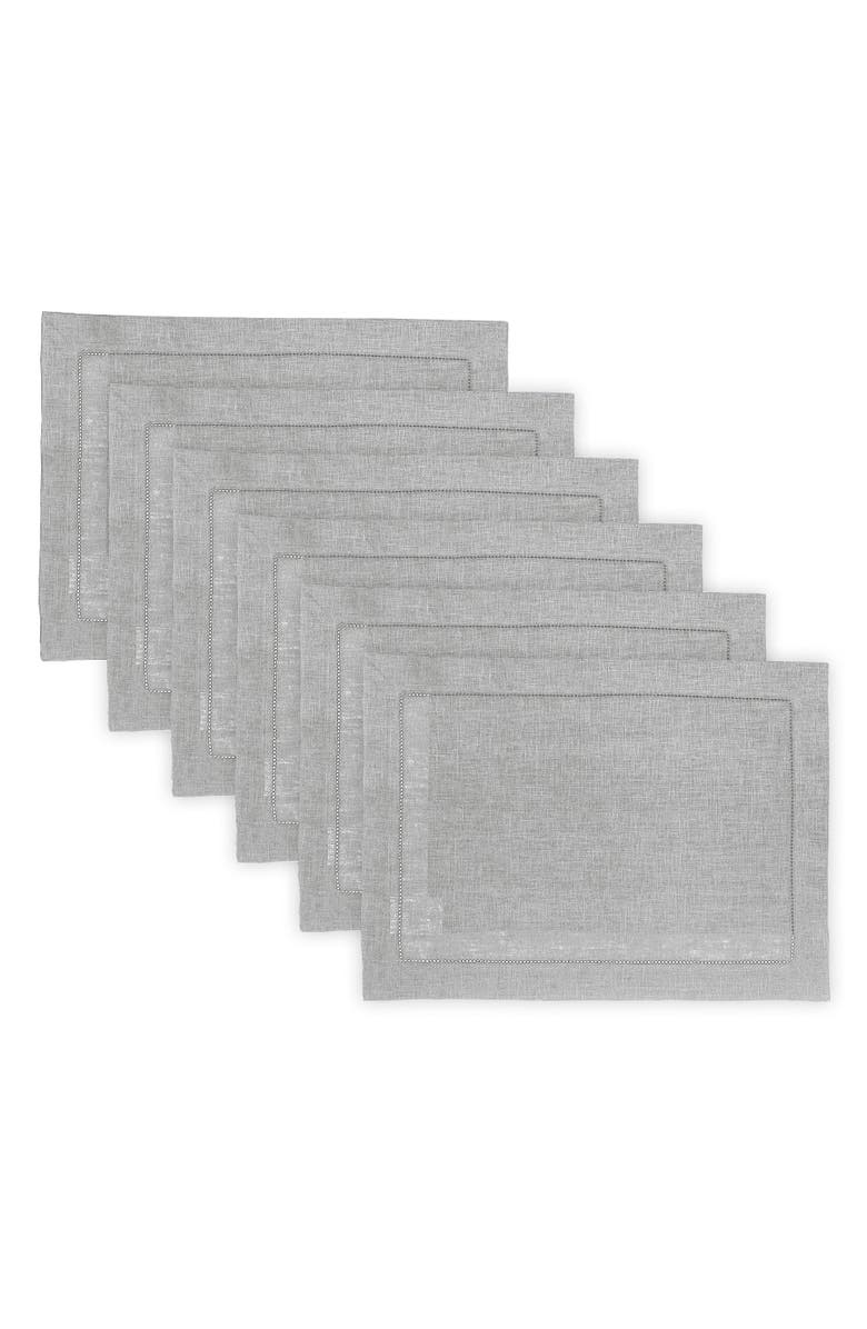 Solino Home Linen Placemats - Classic Hemstitch - Set of 6, 14" x 19", Main, color, Soft Grey
