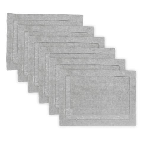Linen Placemats Set of 6, 14 x 19 Inch - Classic Hemstitch