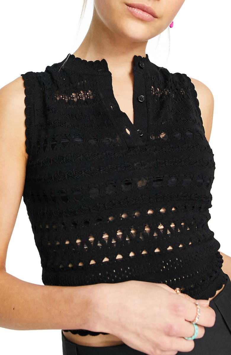 Topshop Open Stitch Sleeveless Henley Sweater Vest, Main, color, 