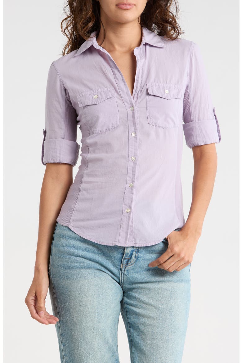 Three-Quarter Sleeve Button-Up Shirt, Main, color, PARFAIT