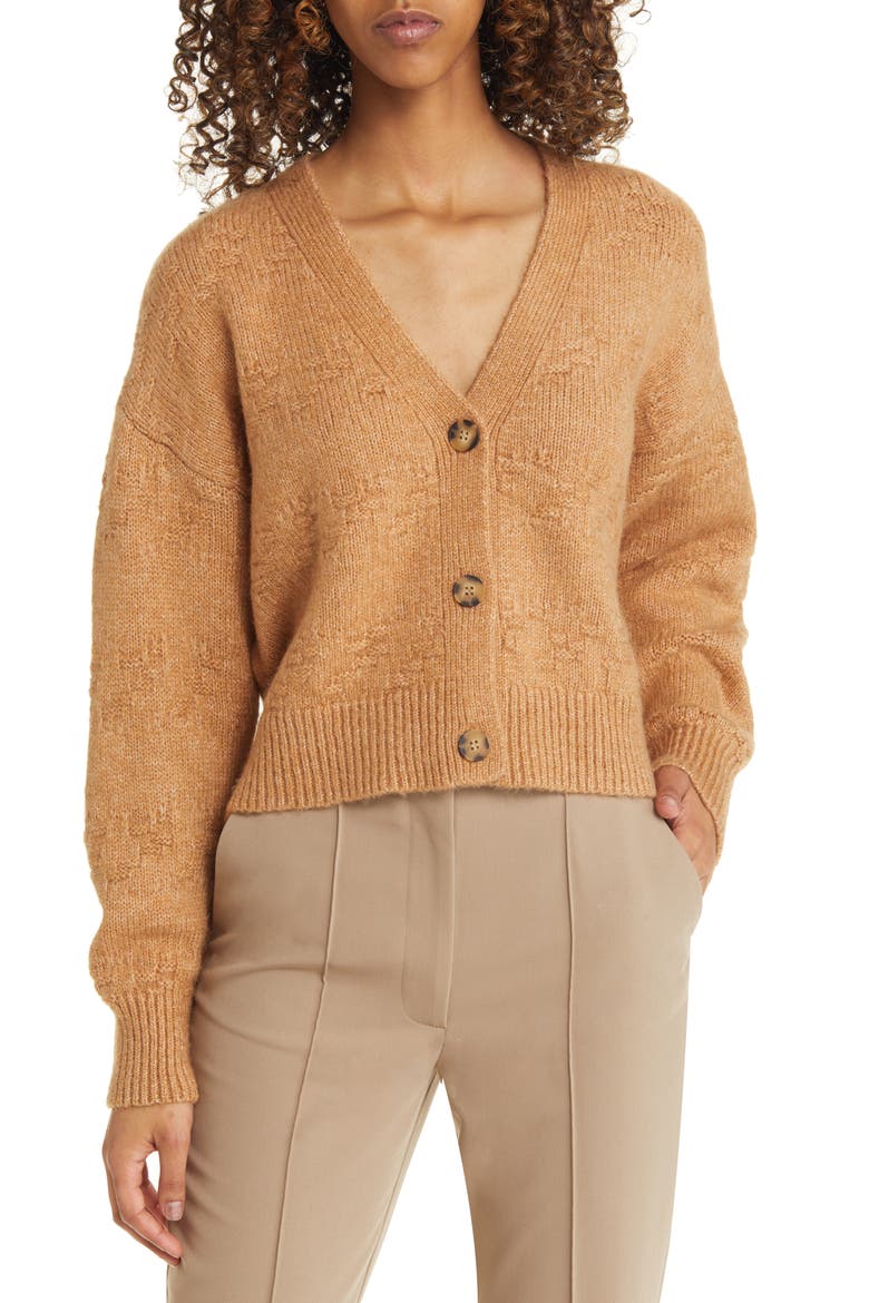Basket Weave Stitch Cardigan, Main, color, CAMEL
