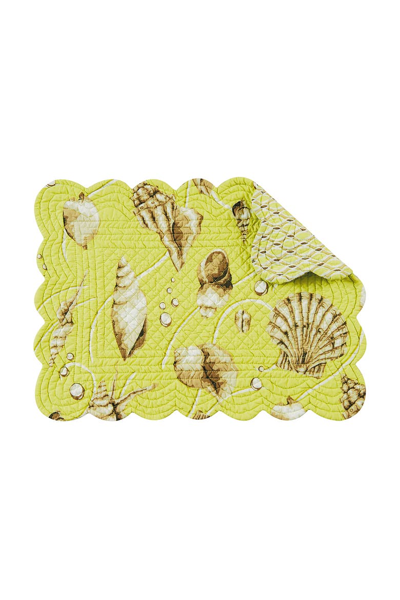 Calypso Cotton Quilted Rectangular Reversible Placemats Set of 6, 13" x 19", Main, color, Green