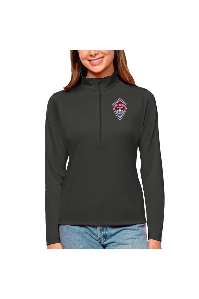 Women's Antigua Charcoal Colorado Rapids Tribute Quarter-Zip Pullover Top, Main, color, Charcoal
