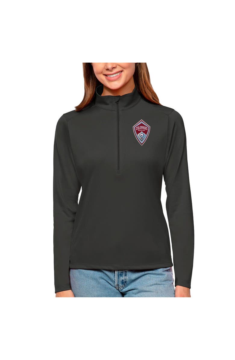 ANTIGUA Women's Antigua Charcoal Colorado Rapids Tribute Quarter-Zip Pullover Top, Main, color, 