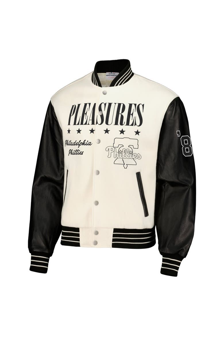 Men's PLEASURES White Philadelphia Phillies Full-Snap Varsity Jacket, Alternate, color, White