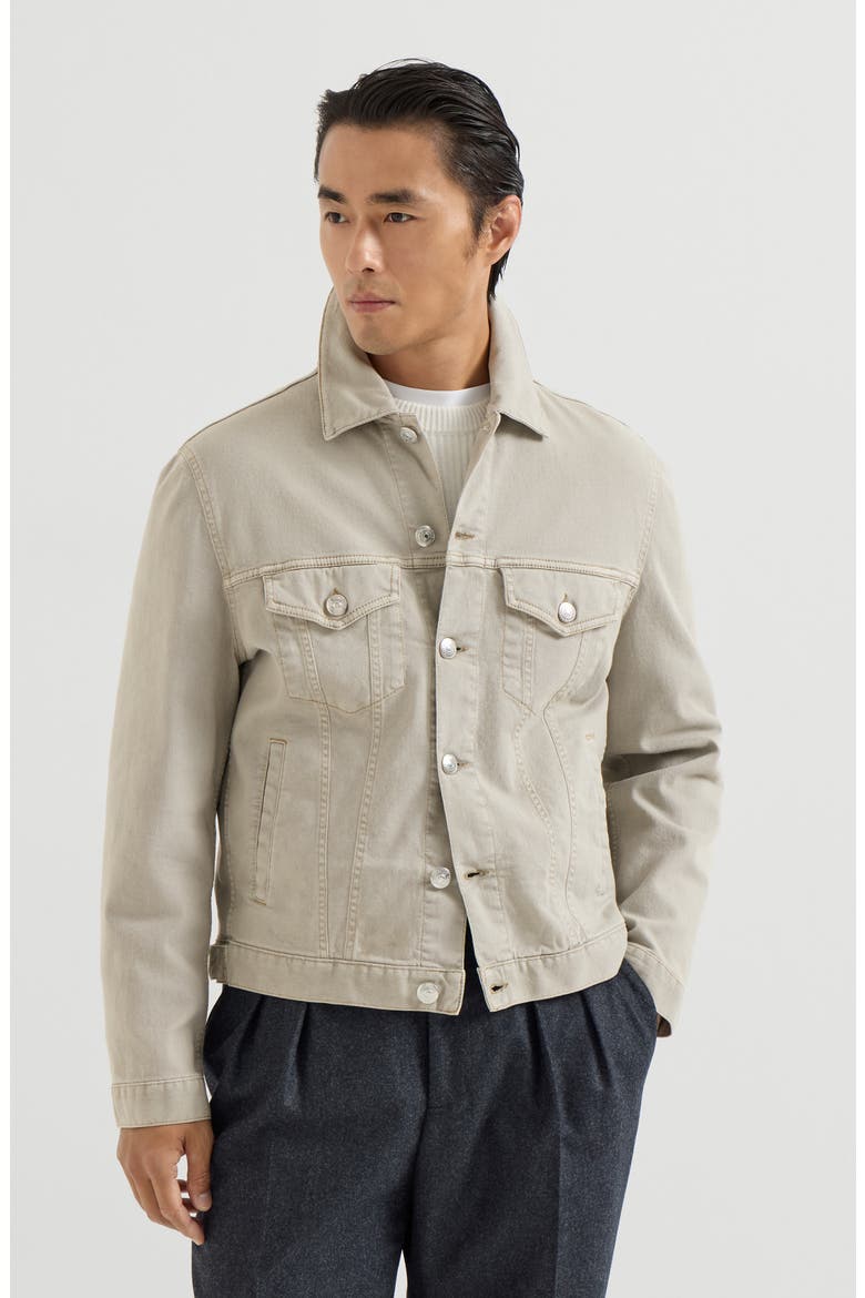Garment-dyed four-pocket jacket in comfort cotton lightweight denim, Main, color, Khaki