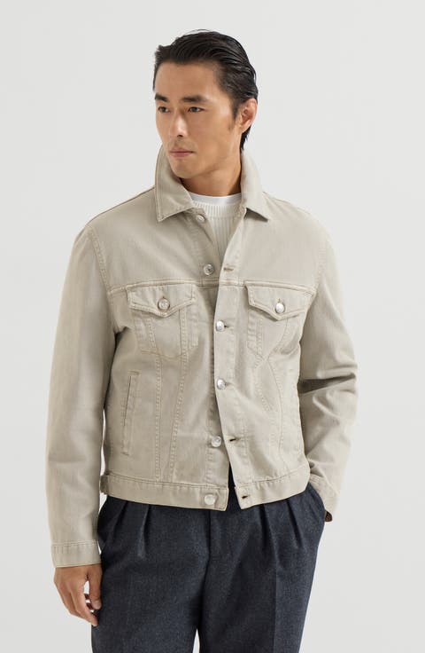 Garment-dyed four-pocket jacket in comfort cotton lightweight denim