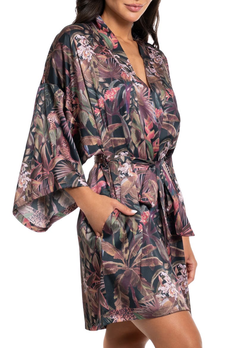 Print Satin Robe, Alternate, color, NAVY