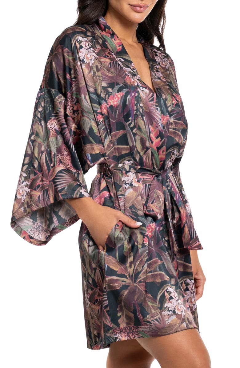 Midnight Bakery Print Satin Robe, Alternate, color, Navy