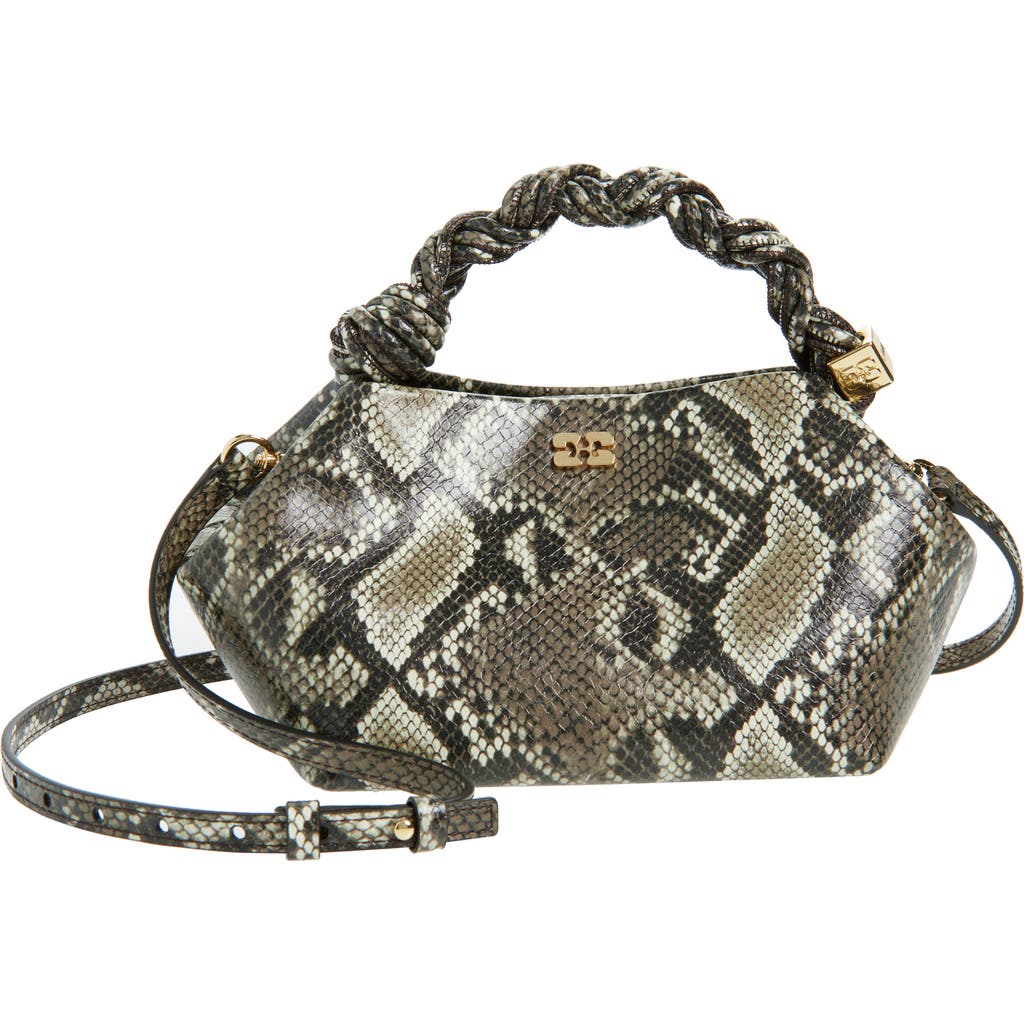 Ganni 'bou' Grey Handbag With Adjustable And Removable Shoulder Strap And Embossed Snakeskin Effect