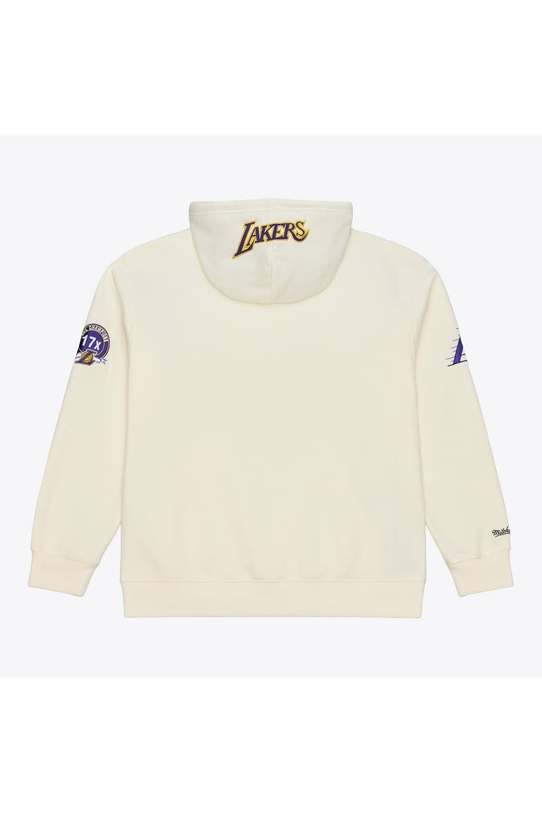 Men's Mitchell & Ness Cream Los Angeles Lakers Hardwood Classics Chainstitch Premium Fleece Hoodie, Alternate, color, Cream