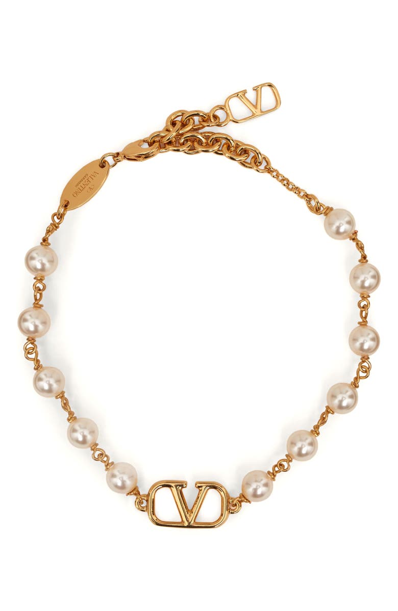 Valentino Garavani VLOGO Faux Pearl Bracelet, Main, color,
