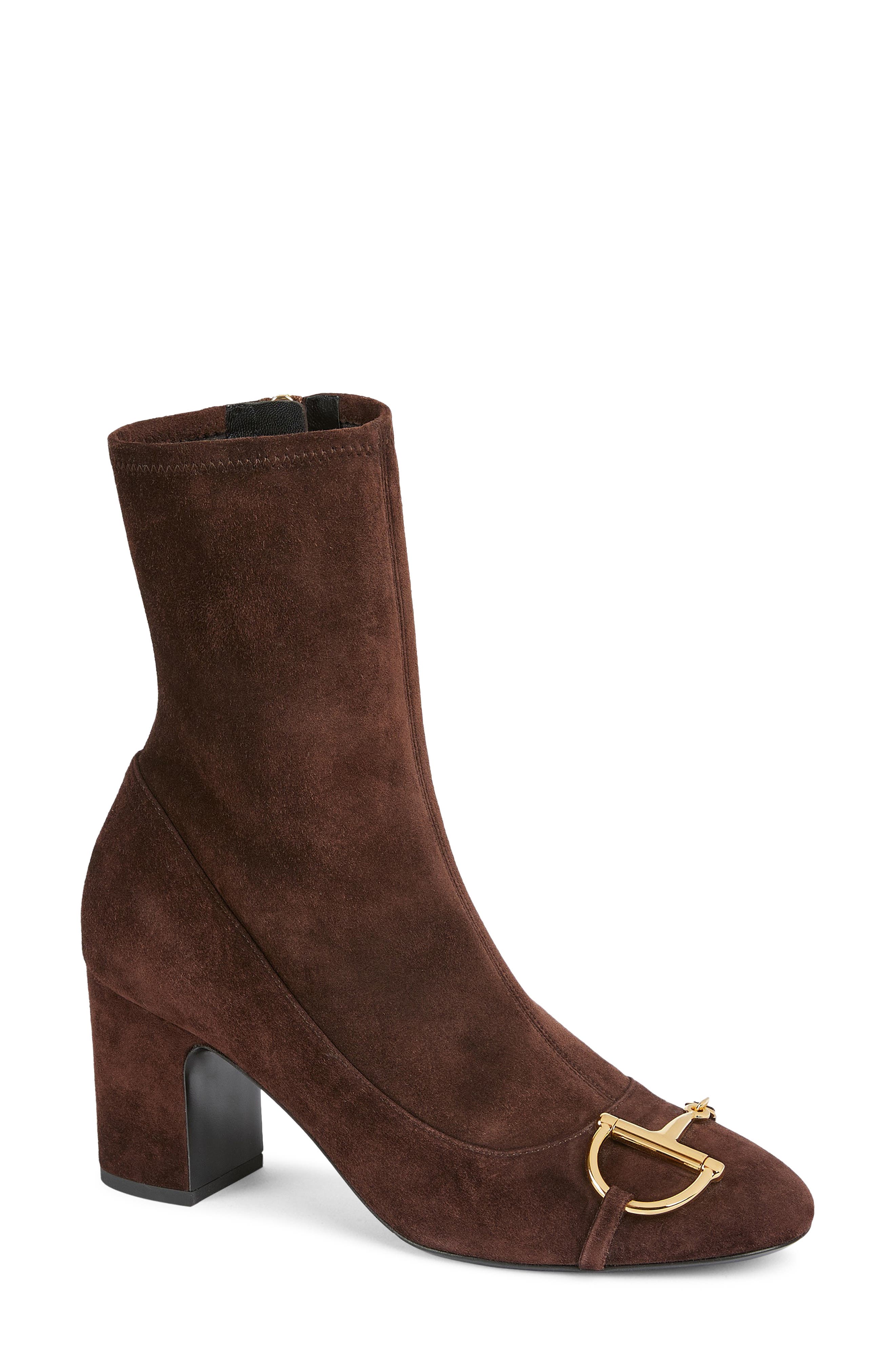 Gucci Alfa Horsebit Bootie, Main, color, Brown Chocolate