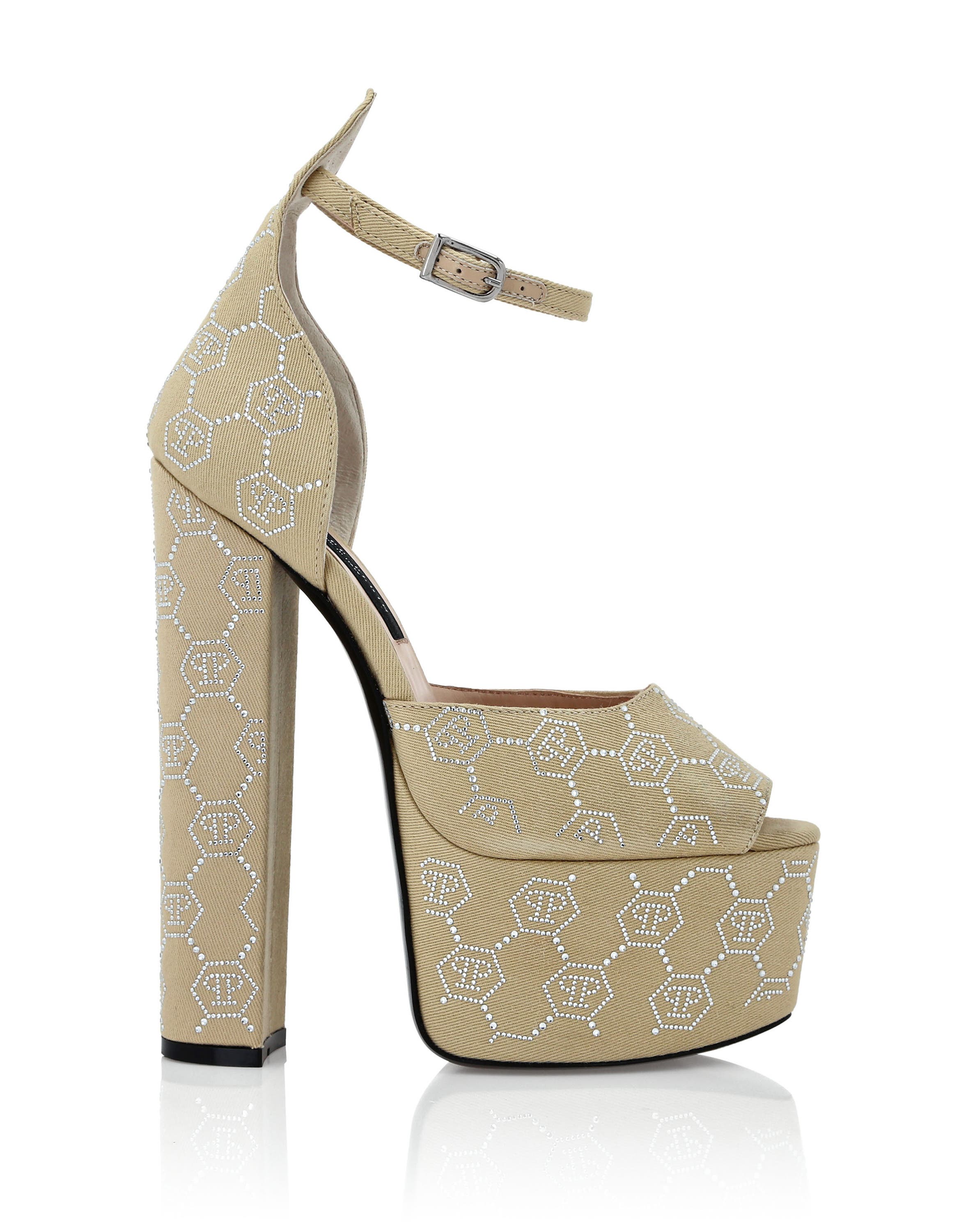 Sandals High Heels Monogram Women, Alternate, color, beige