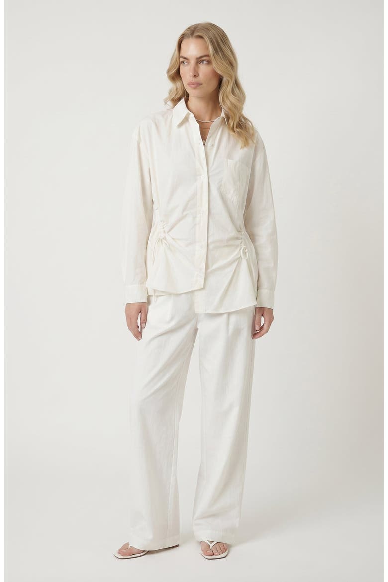 Side Drawstring Detail Button-Up Shirt, Alternate, color, Ivory