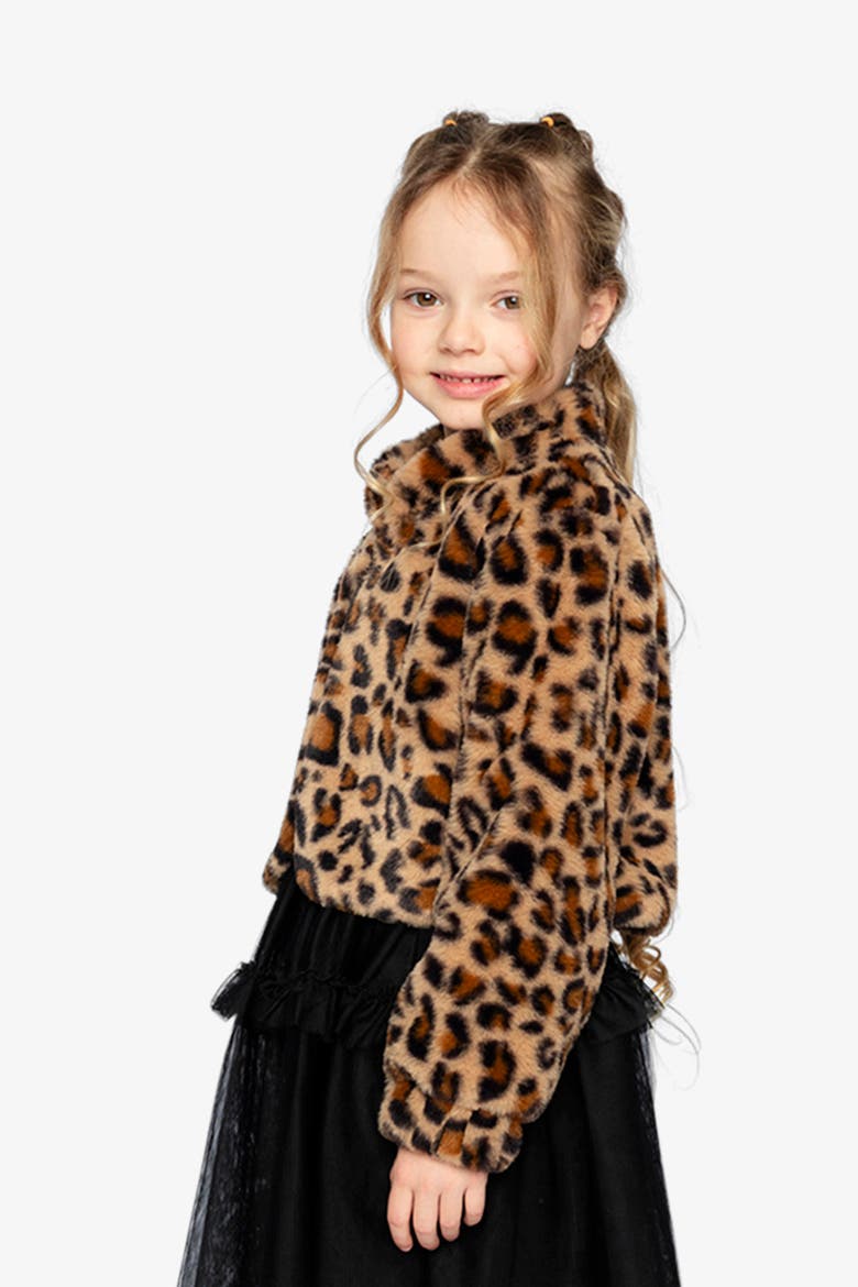 Leopard Faux Fur Button Front Side Pocket Jacket, Alternate, color, Brown with Leopard Print