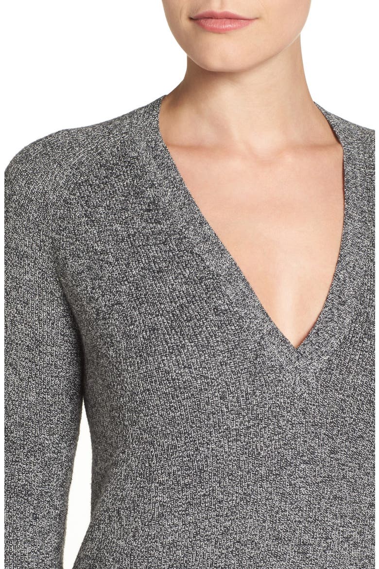 V-Neck Sweater Dress, Alternate, color, BLACK- WHITE MARL