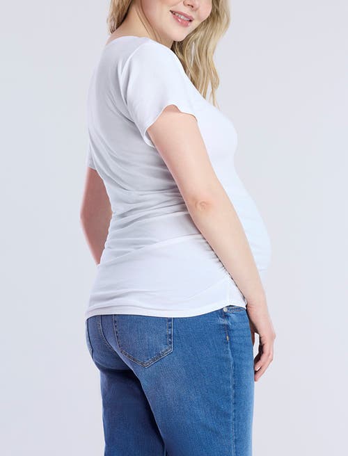 Motherhood Maternity V-neck Side-ruched Maternity Short Sleeve Tee In White