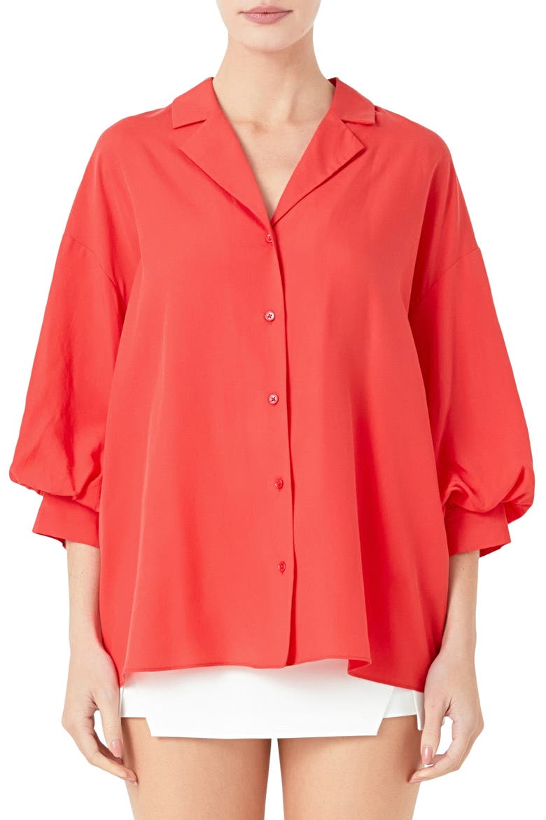 Blouson Sleeve Button-Up Shirt, Main, color, RED
