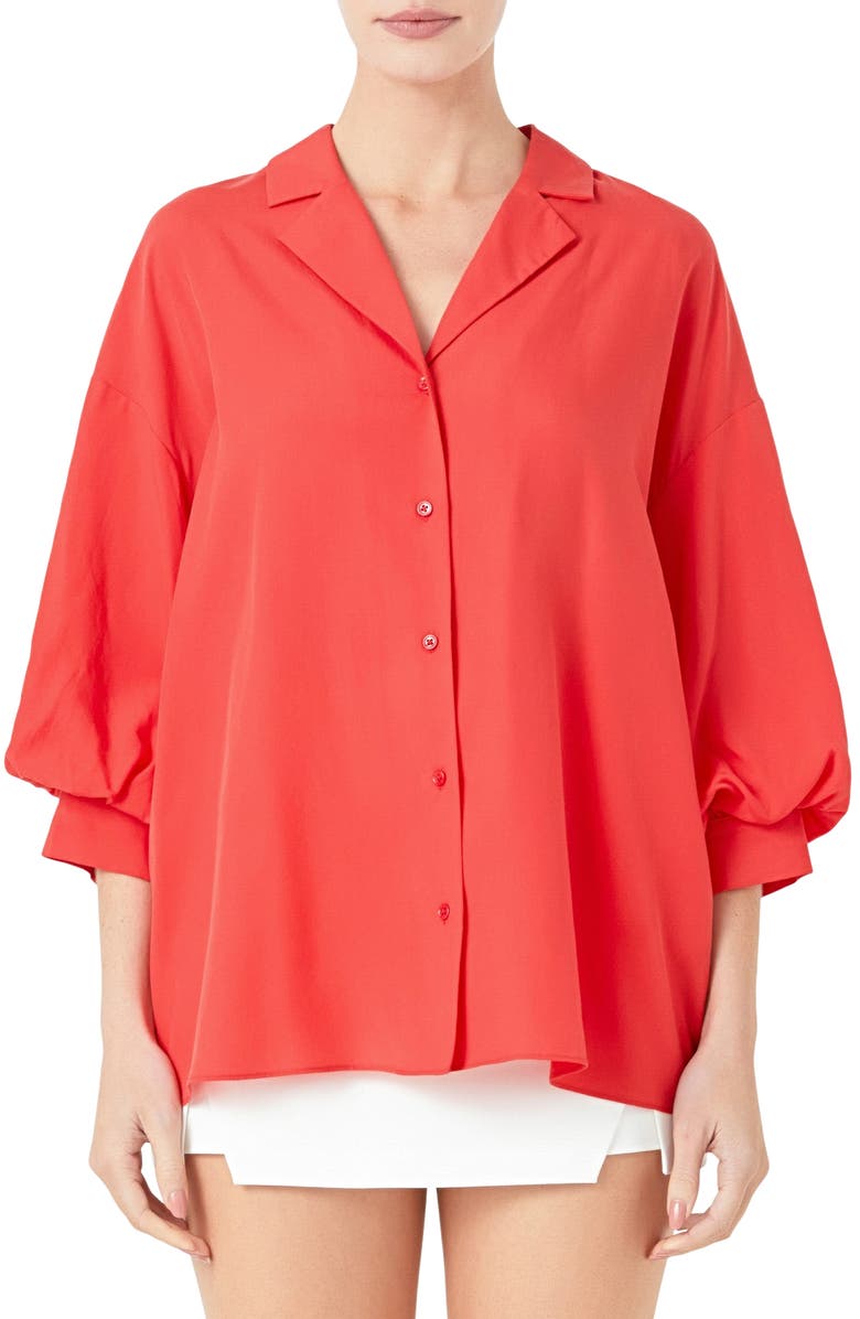 Endless Rose Blouson Sleeve Button-Up Shirt, Main, color, Red
