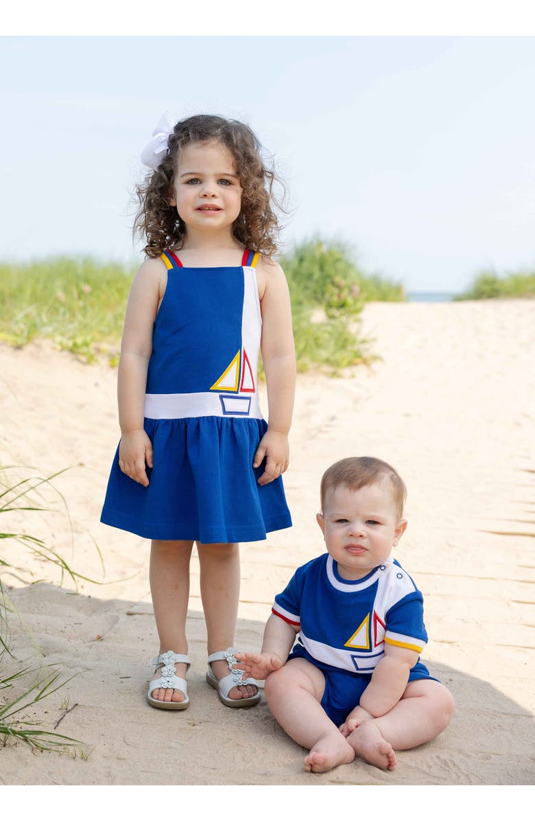 Florence Eiseman Pique Knit Shortall With Sailboat, Alternate, color, Royal / White