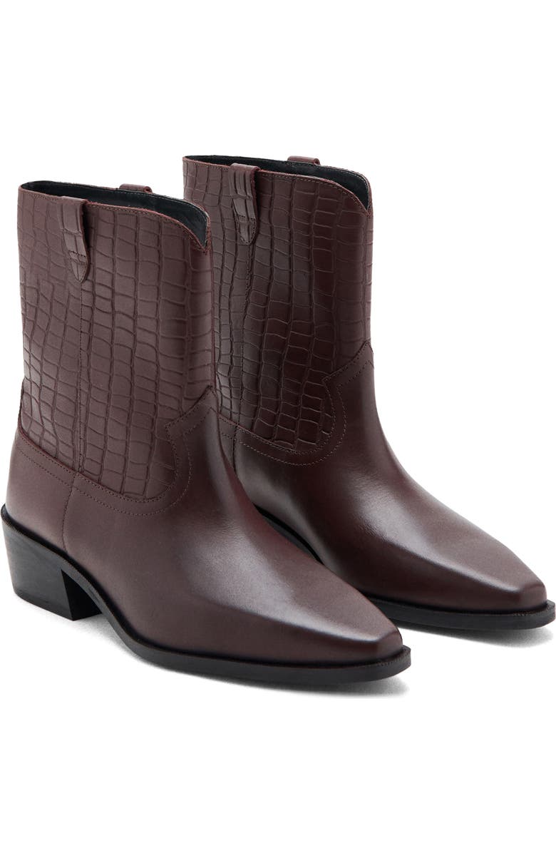 MANGO TEEN Croc Embossed Bootie, Main, color, Burgundy