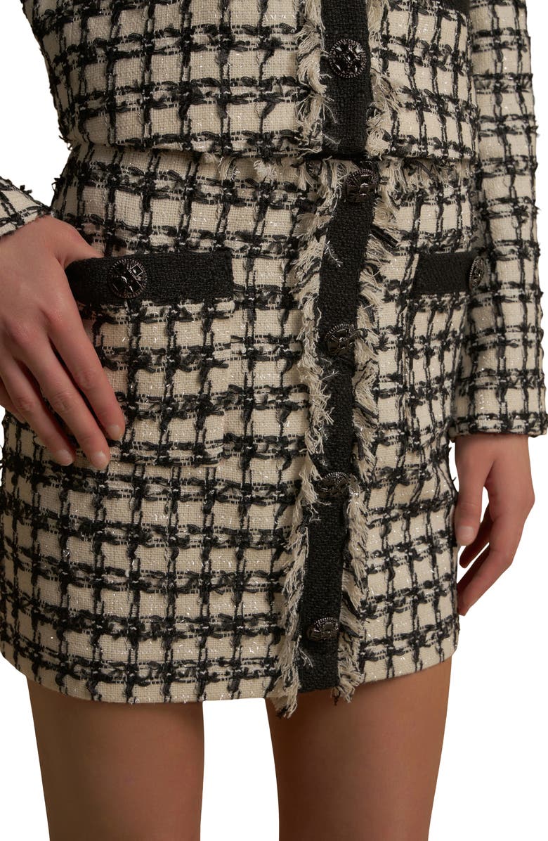 Endless Rose Premium Fringe Tweed Miniskirt, Alternate, color, Beige/ Black
