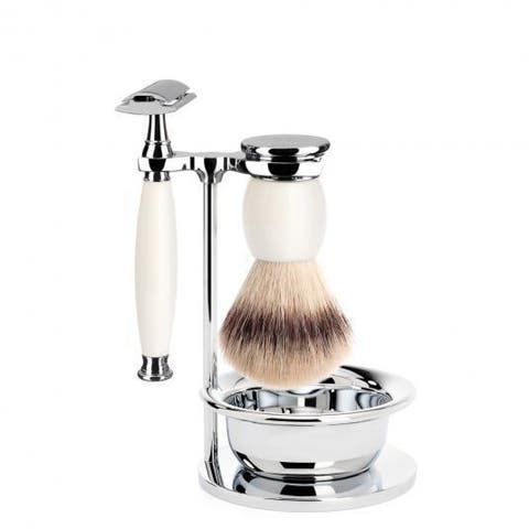 Sophist Porcelain 4-piece Silvertip Fiber & Safety Razor Shaving Set