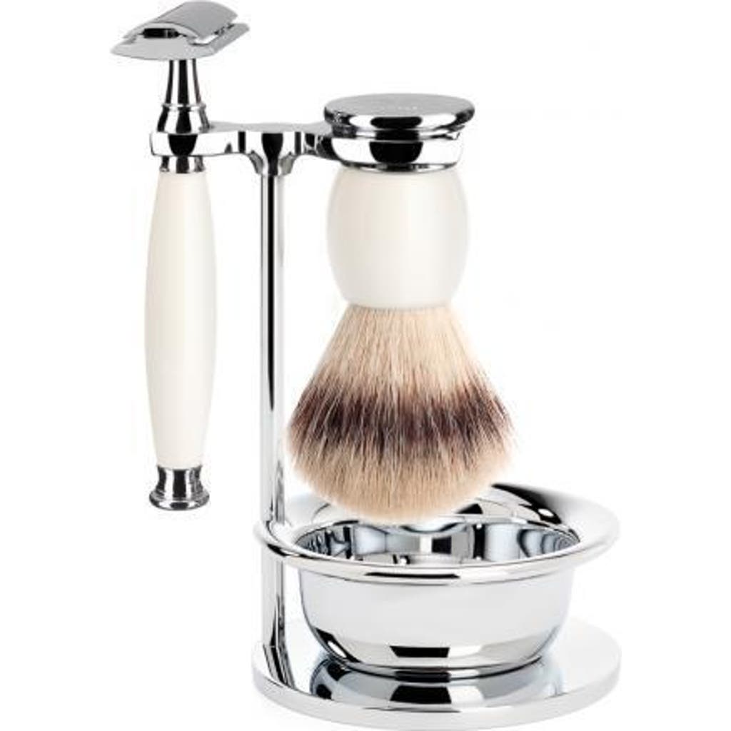 Mühle Sophist Porcelain 4-piece Silvertip Fiber & Safety Razor Shaving Set In White