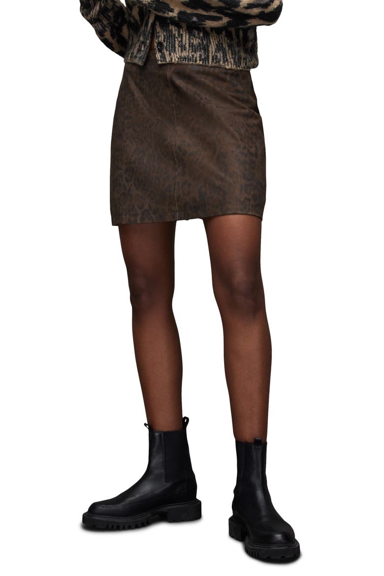 Lila Leo Leather Miniskirt, Main, color, BROWN