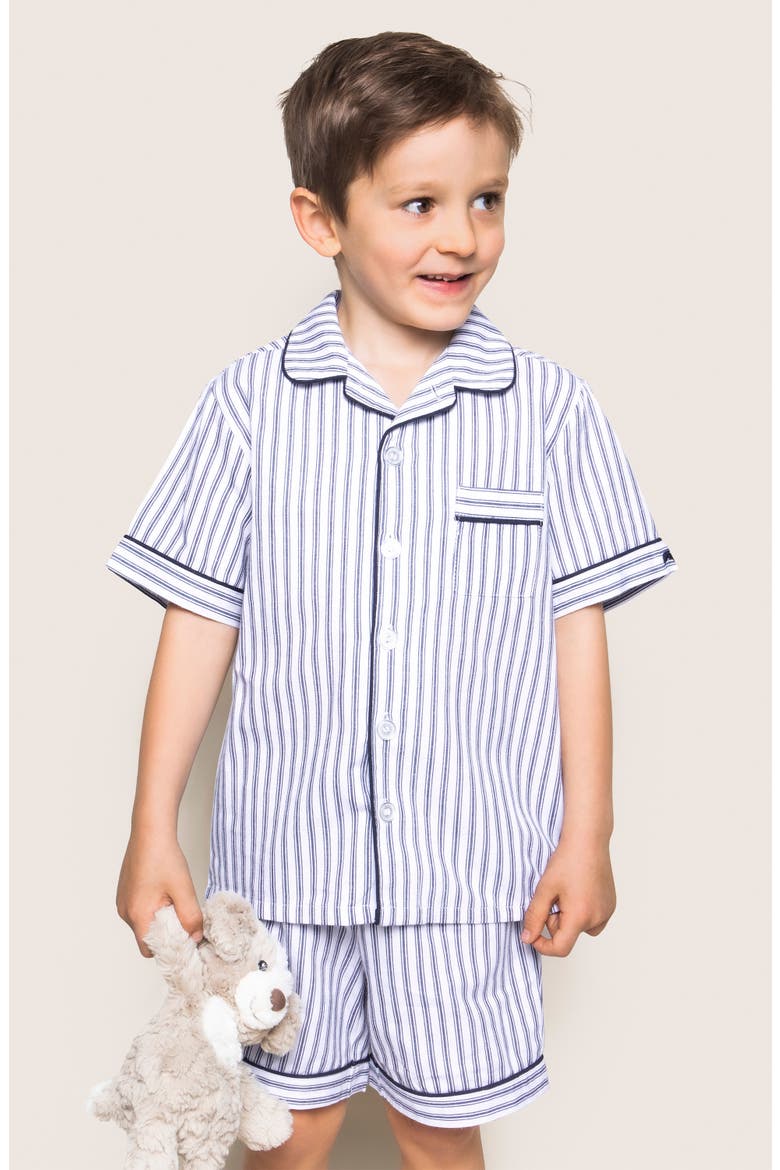 Ticking Stripe Short Pajamas, Alternate, color, NAVY
