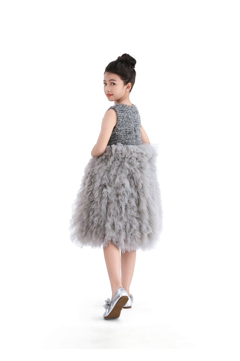 Textured Bodice Tulle Gown, Alternate, color, Silver