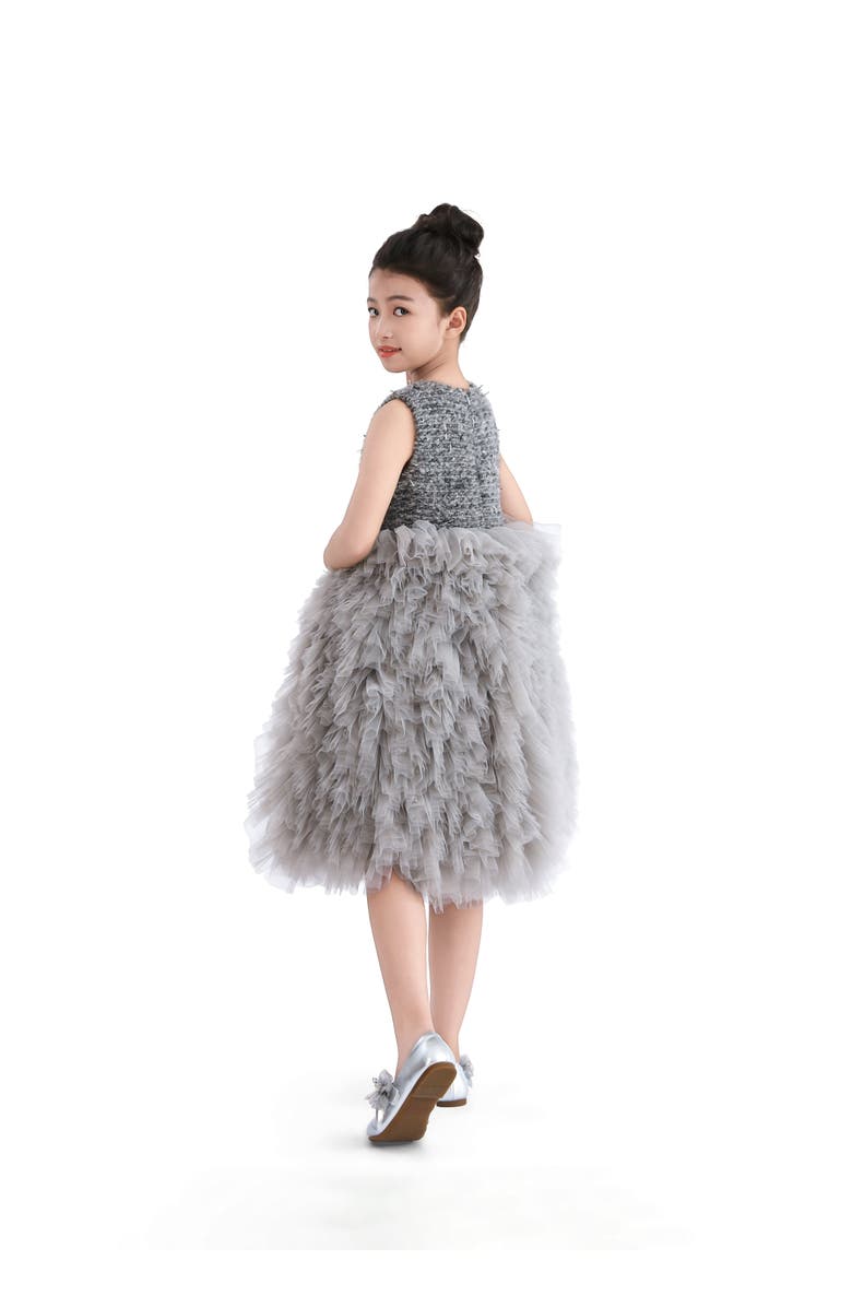 Tulleen Textured Bodice Tulle Gown, Alternate, color, Silver