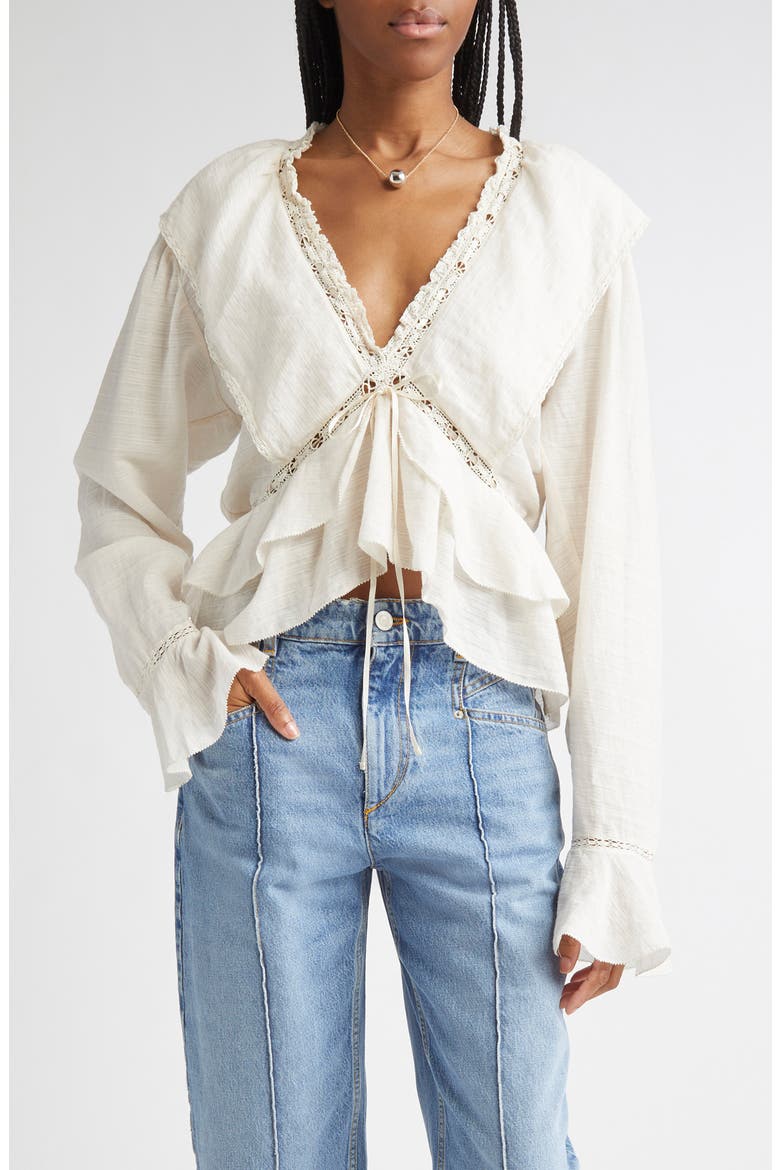 Damienne Cotton & Linen Blend Peplum Top, Main, color, ECRU