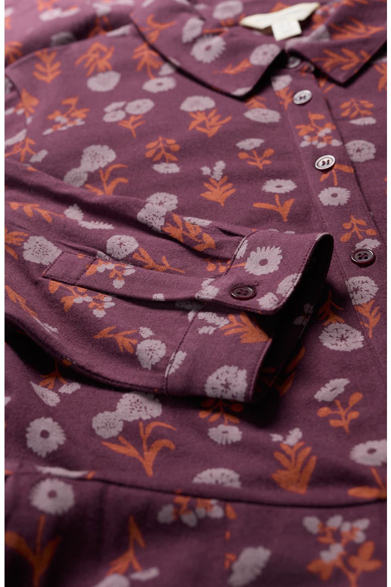 Coastline Print Long Sleeve Organic Cototn Blend Midi Shirtdress, Alternate, color, FLOWER SHADOW DARK HELLEBORE