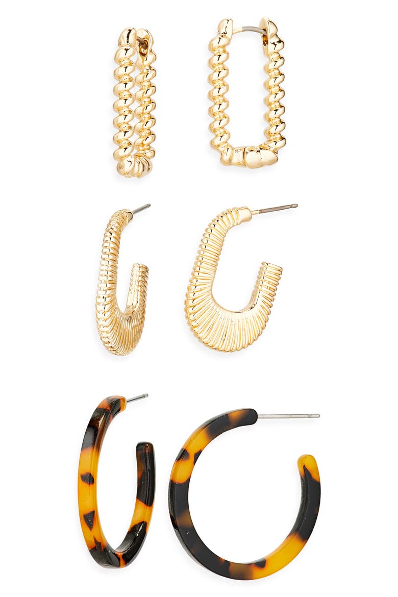 Assorted 3-Pack Hoop Earrings, Main, color, GOLD