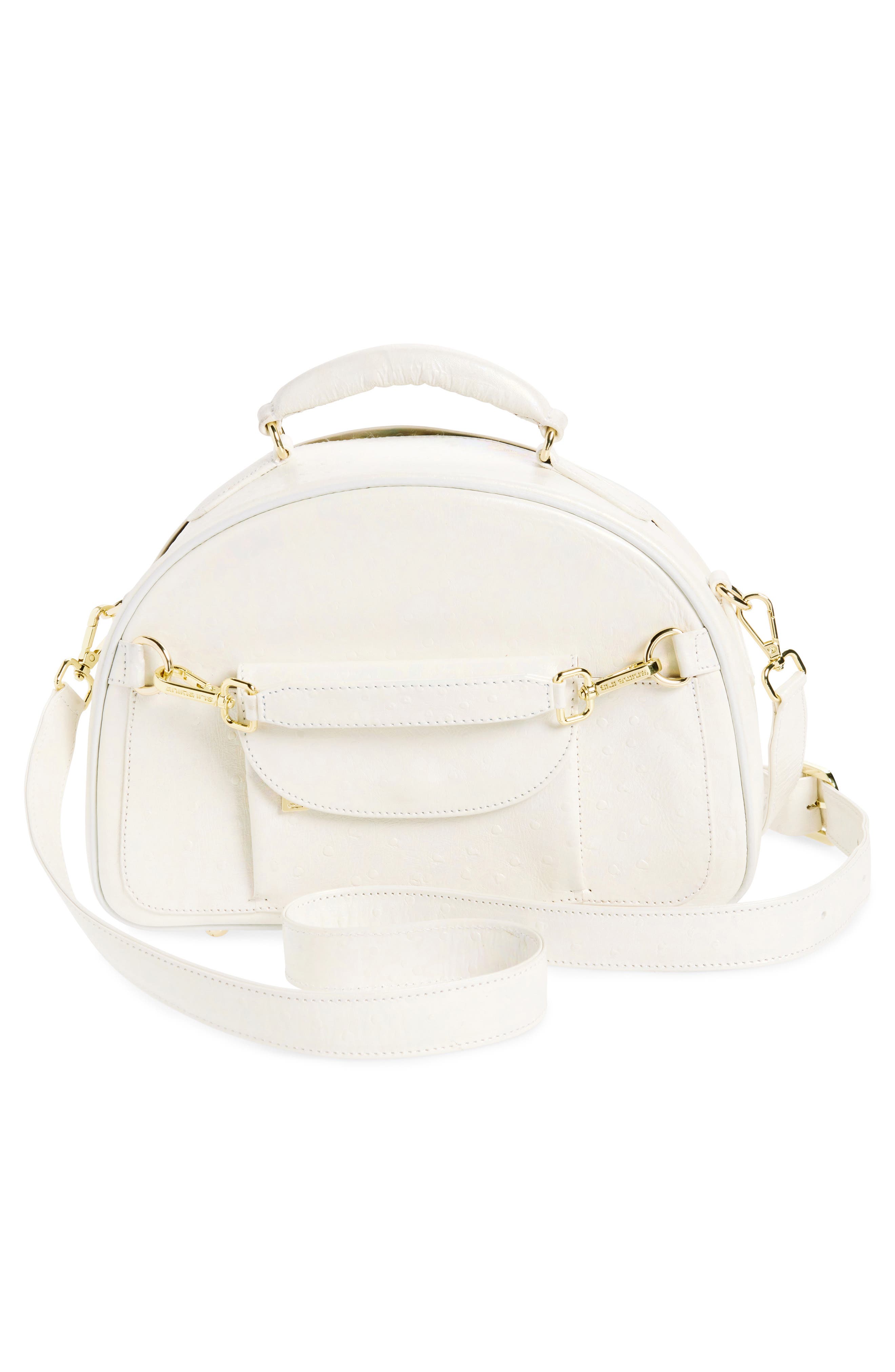 Anima Iris Small Travel Ostrich Embossed Leather Top Handle Bag, Alternate, color, 