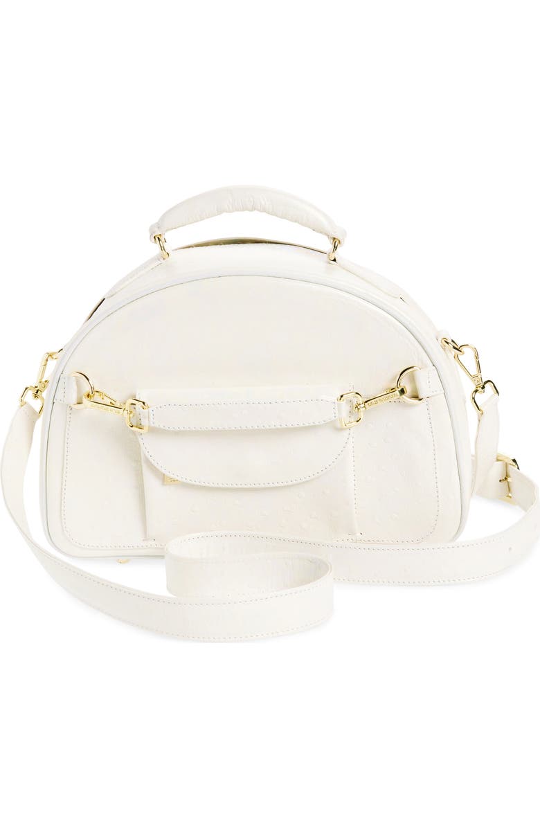 Anima Iris Small Travel Ostrich Embossed Leather Top Handle Bag, Alternate, color,