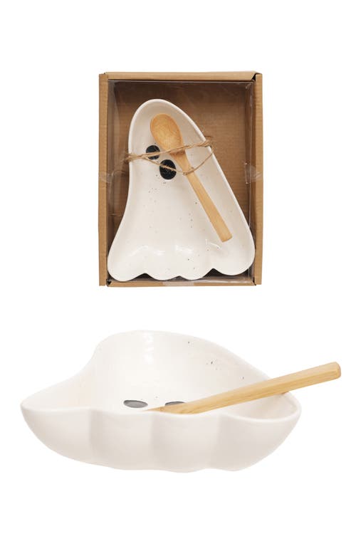 Creative Co-op Ghost Plate With Spoon In White